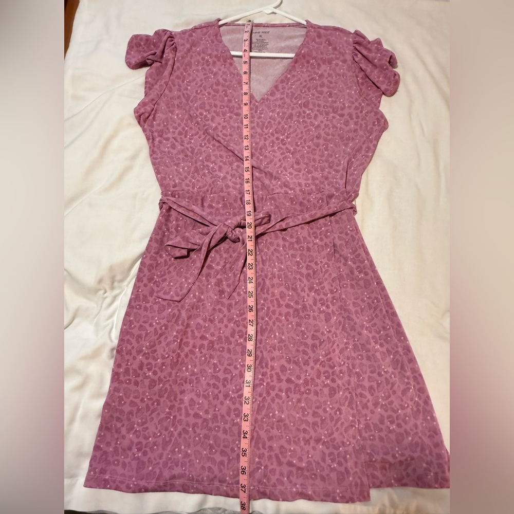 Nine West Flutter Sleeve Pink Leopard Wrap Dress XL - Picture 2 of 4